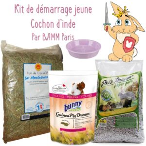 Kit de démarrage pour jeune cochon d'inde cobaye bamm paris granulés foin friandises litière