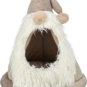 Niche lutin douillette pour chat – grotte en peluche avec coussin réversible, antidérapante, Ø 45 × 47 cm. Refuge chaud et confortable pour chats et petits chiens.